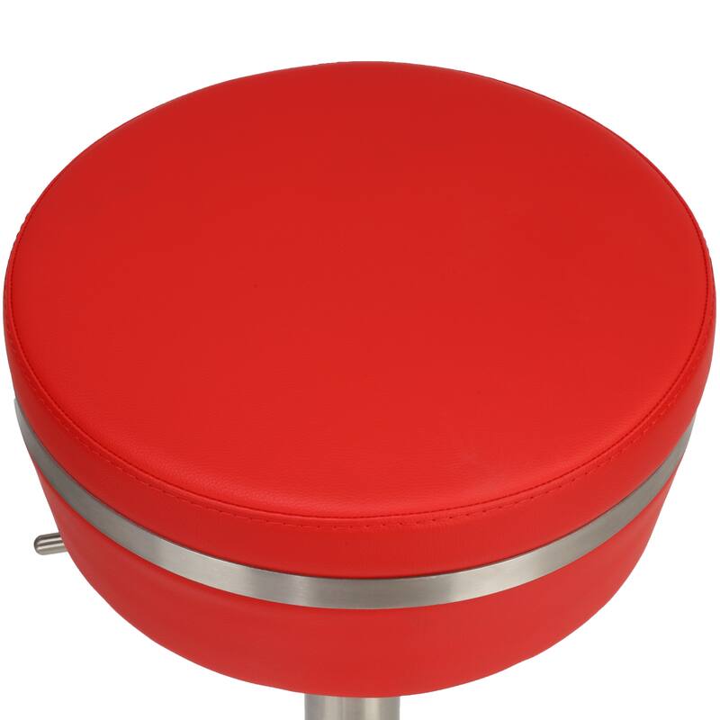 Cortesi Home Athena Premium Adjustable Backless Round Barstool in Brushed Stainless Steel with Heavy Solid Base, Red