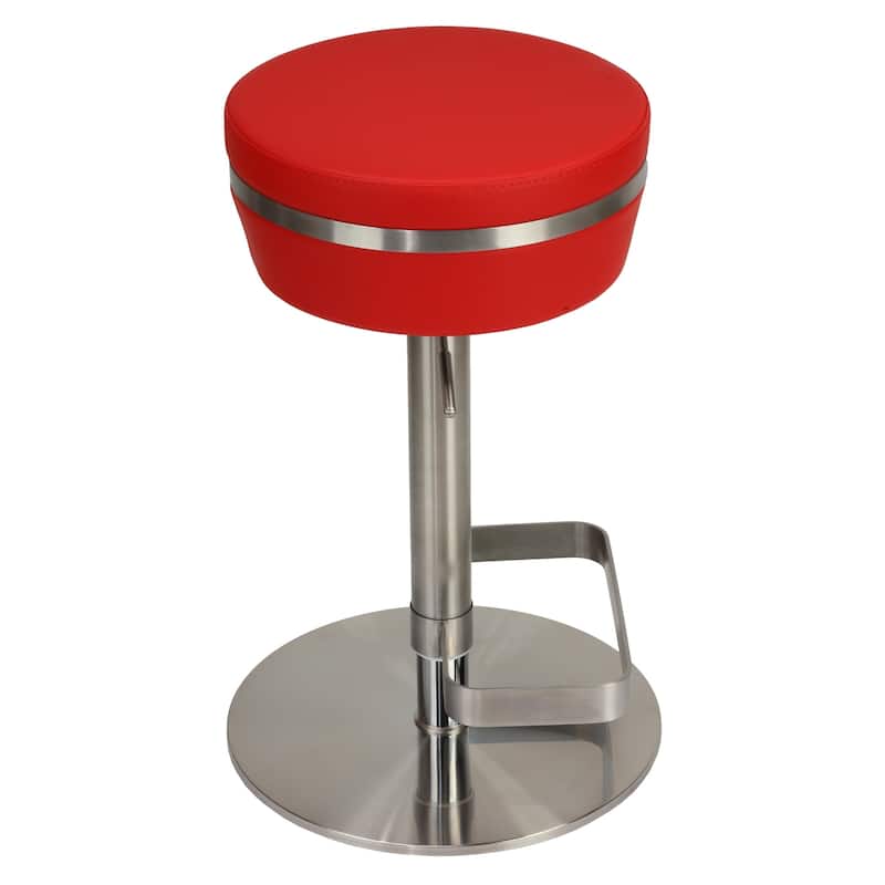 Cortesi Home Athena Premium Adjustable Backless Round Barstool in Brushed Stainless Steel with Heavy Solid Base, Red