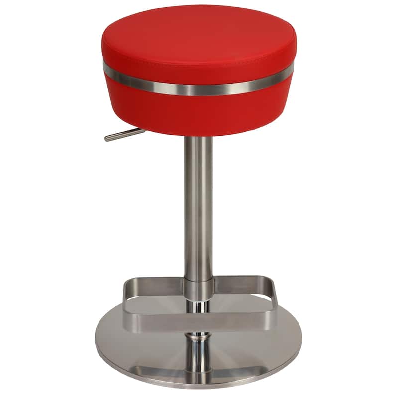 Cortesi Home Athena Premium Adjustable Backless Round Barstool in Brushed Stainless Steel with Heavy Solid Base, Red