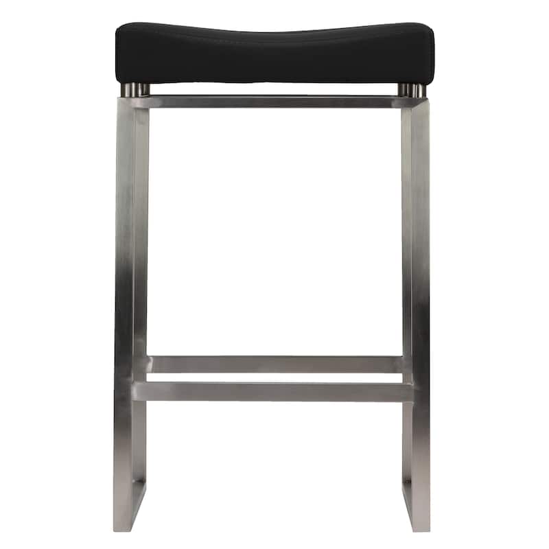 Cortesi Home Isis Counter-Height Stool in Brushed Stainless Steel, Black