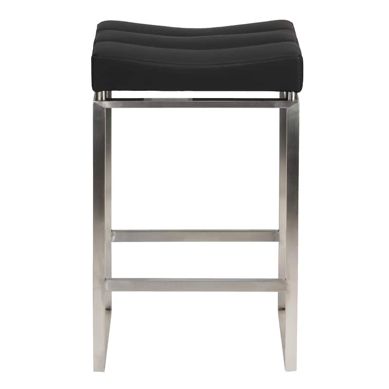 Cortesi Home Isis Counter-Height Stool in Brushed Stainless Steel, Black