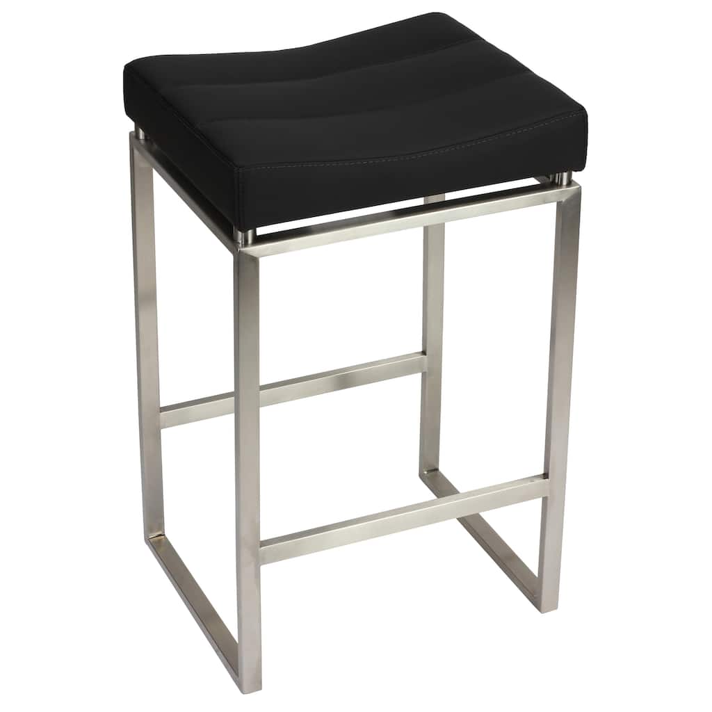 Cortesi Home Isis Counter-Height Stool in Brushed Stainless Steel, Black