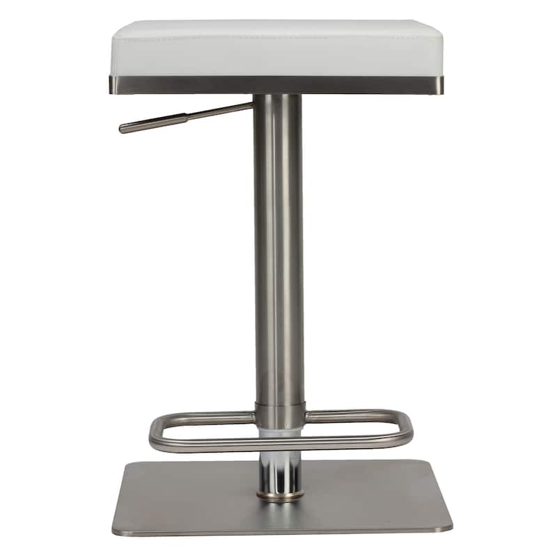 Cortesi Home Atlas Adjustable Barstool in Brushed Stainless Steel with Heavy Solid Base, White