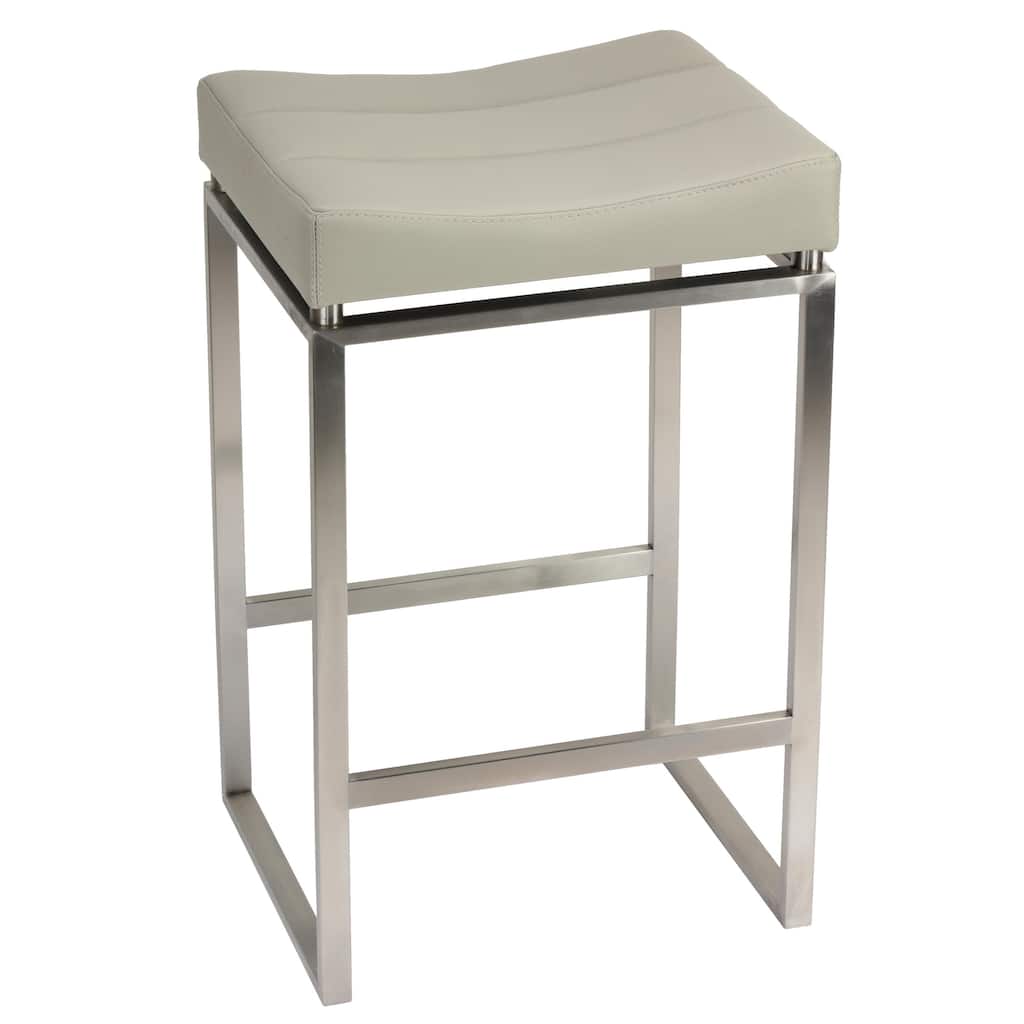 Cortesi Home Isis Brushed Stainless Steel and Faux Leather Counter-height Stool