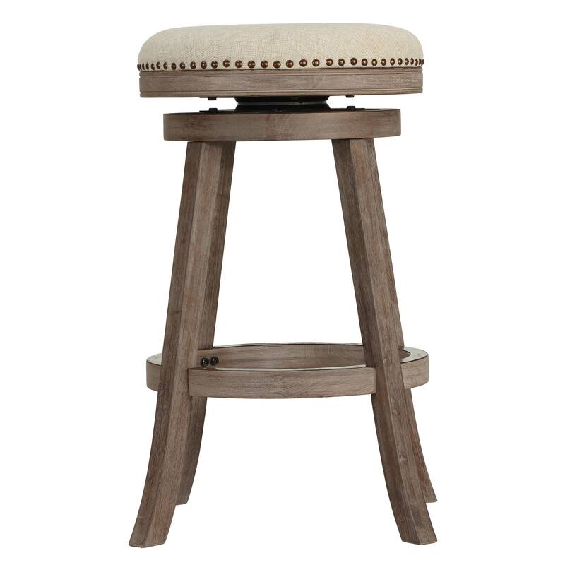 The Gray Barn McNiven Backless Swivel Bar Stool in Solid Oak Wood and Beige Fabric