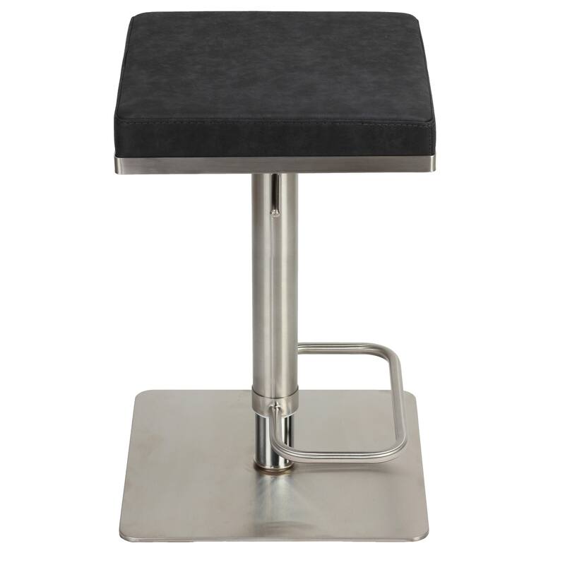 Cortesi Home Atlas Adjustable Barstool in Brushed Stainless Steel with Heavy Solid Base, Retro Black