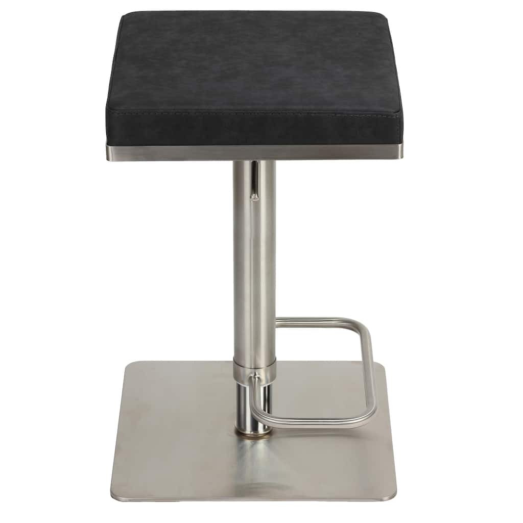 Cortesi Home Atlas Adjustable Barstool in Brushed Stainless Steel with Heavy Solid Base, Retro Black