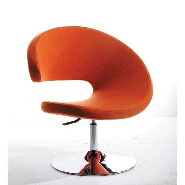 HomeRoots Furniture Modern Adjustable Orange Upholstered Fabric Lounge Chair with Round Base