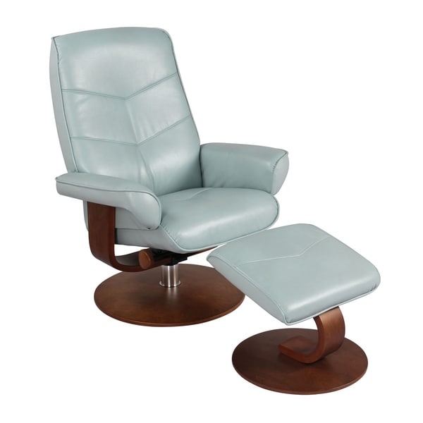 HomeRoots Furniture Swivel Recliner Chair and Ottoman - Pastel Blue