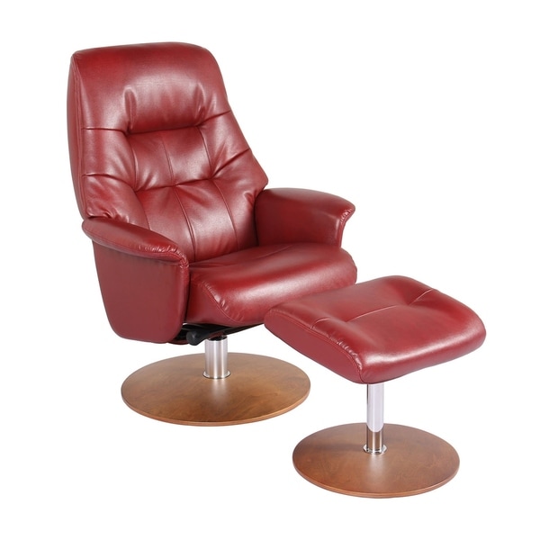 HomeRoots Furniture Swivel Recliner Chair and Ottoman - Ruby