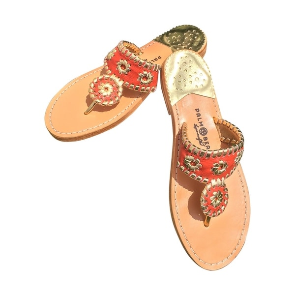 coral leather sandals