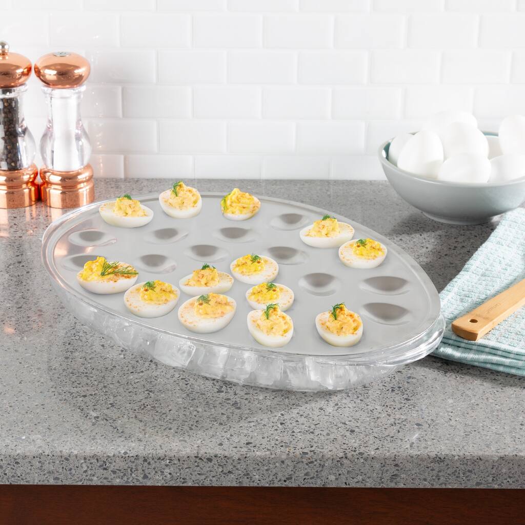 Cold Deviled Egg Tray-Chilled Platter with Ice Compartment-Egg, Fruit, Veggie Holder Serving Dish for Events by Classic Cuisine