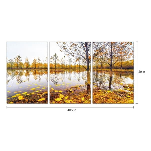 dimension image slide 1 of 2, Chic Home Falling Leaves 3 Piece Set Wrapped Canvas Wall Art - Multi-color