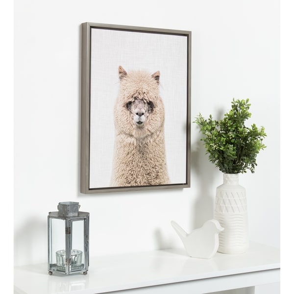 Kate and Laurel Sylvie Hairy Alpaca Color Framed Canvas by Simon Te Tai - gray