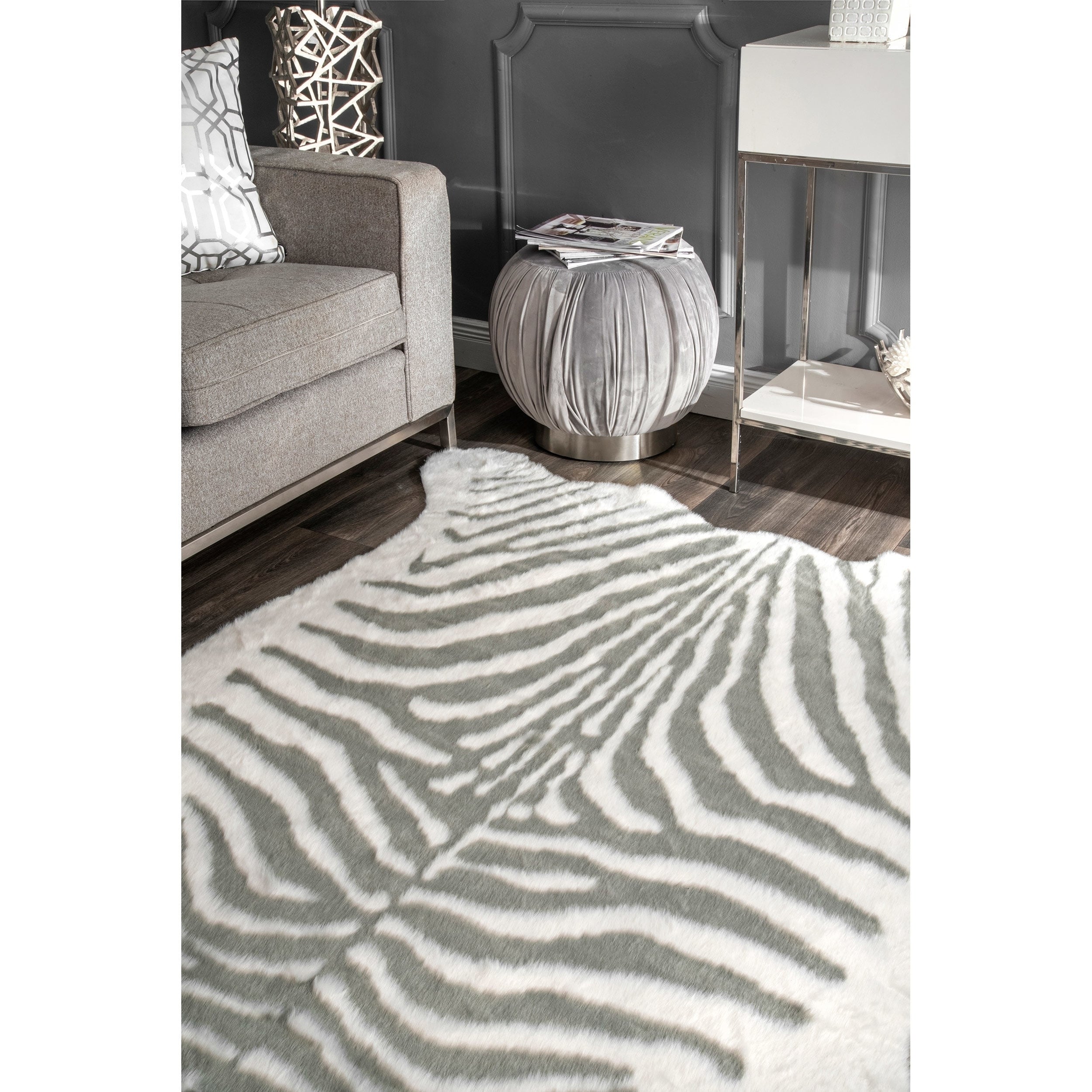 Silver Orchid Bennett Acrylic Faux Zebra Shaped Area Rug On Faux Zebra Shaped Area Rug