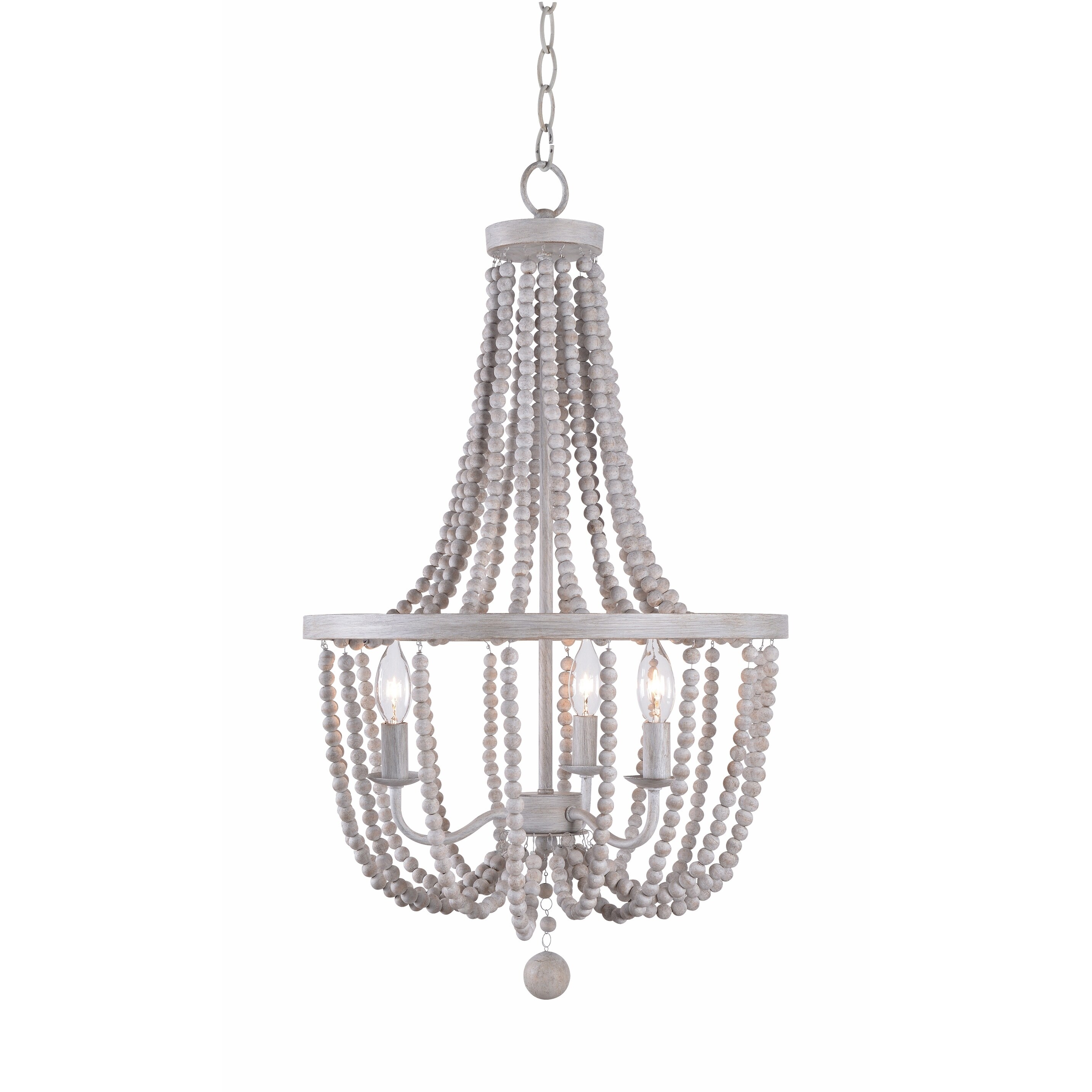 Mindy White 3 Light Wood Bead Chandelier - Chandeliers For Bedrooms by Overstock.com