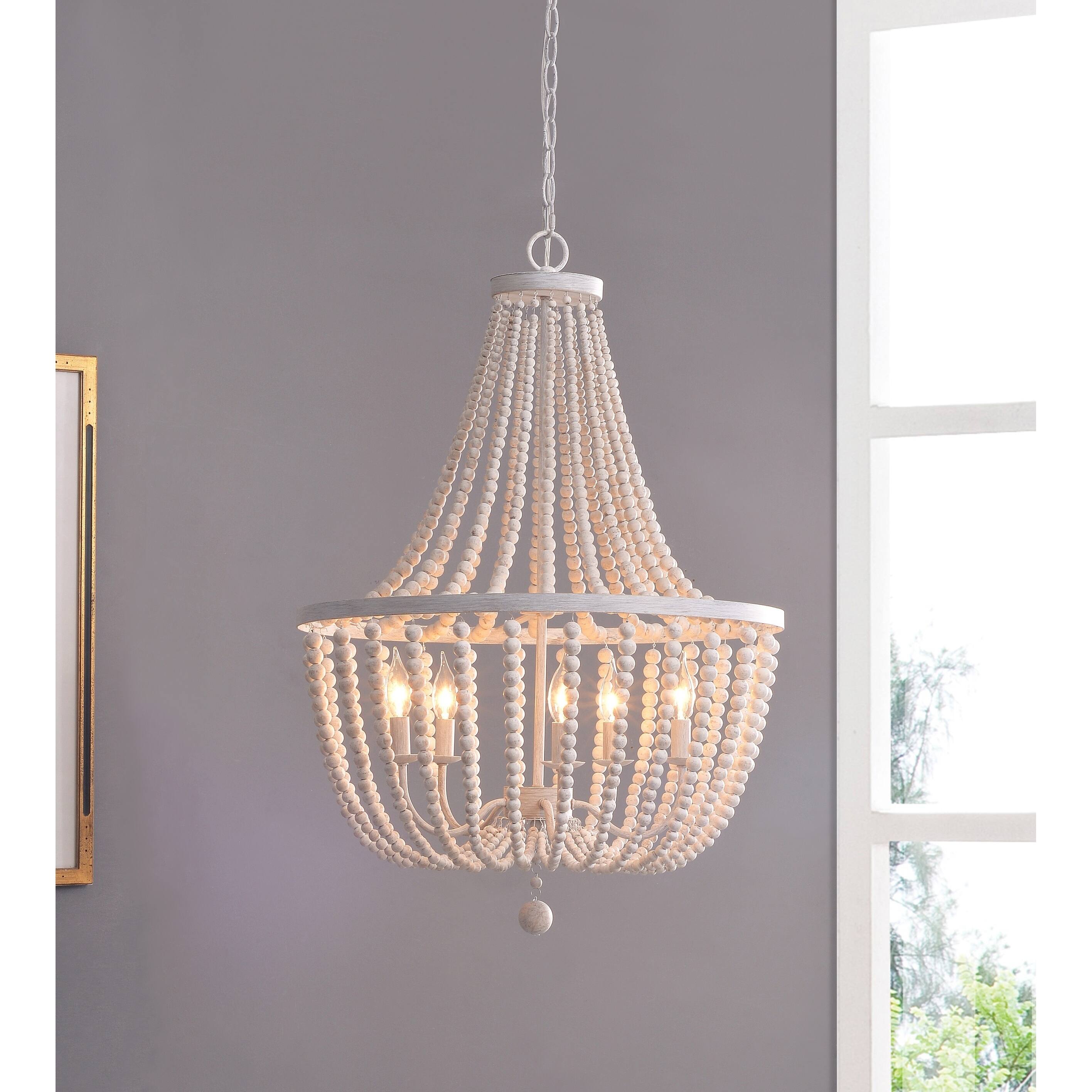 Zander White 5 Light Wood Bead Chandelier - Chandeliers For Bedrooms by Overstock.com