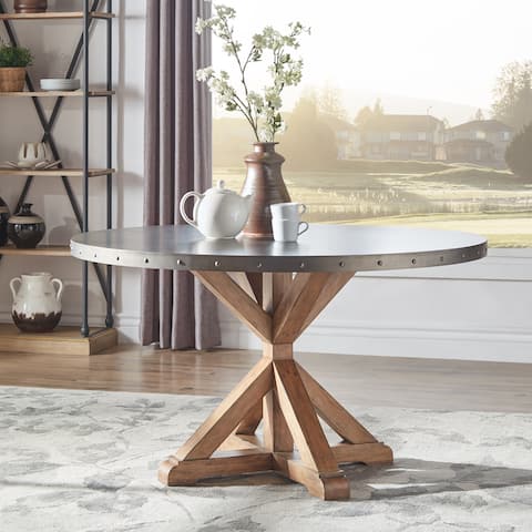 Albee Round Stainless Steel Top Dining Table with Poplar X-base by iNSPIRE Q Artisan - Round Stainless Steel Dining Table