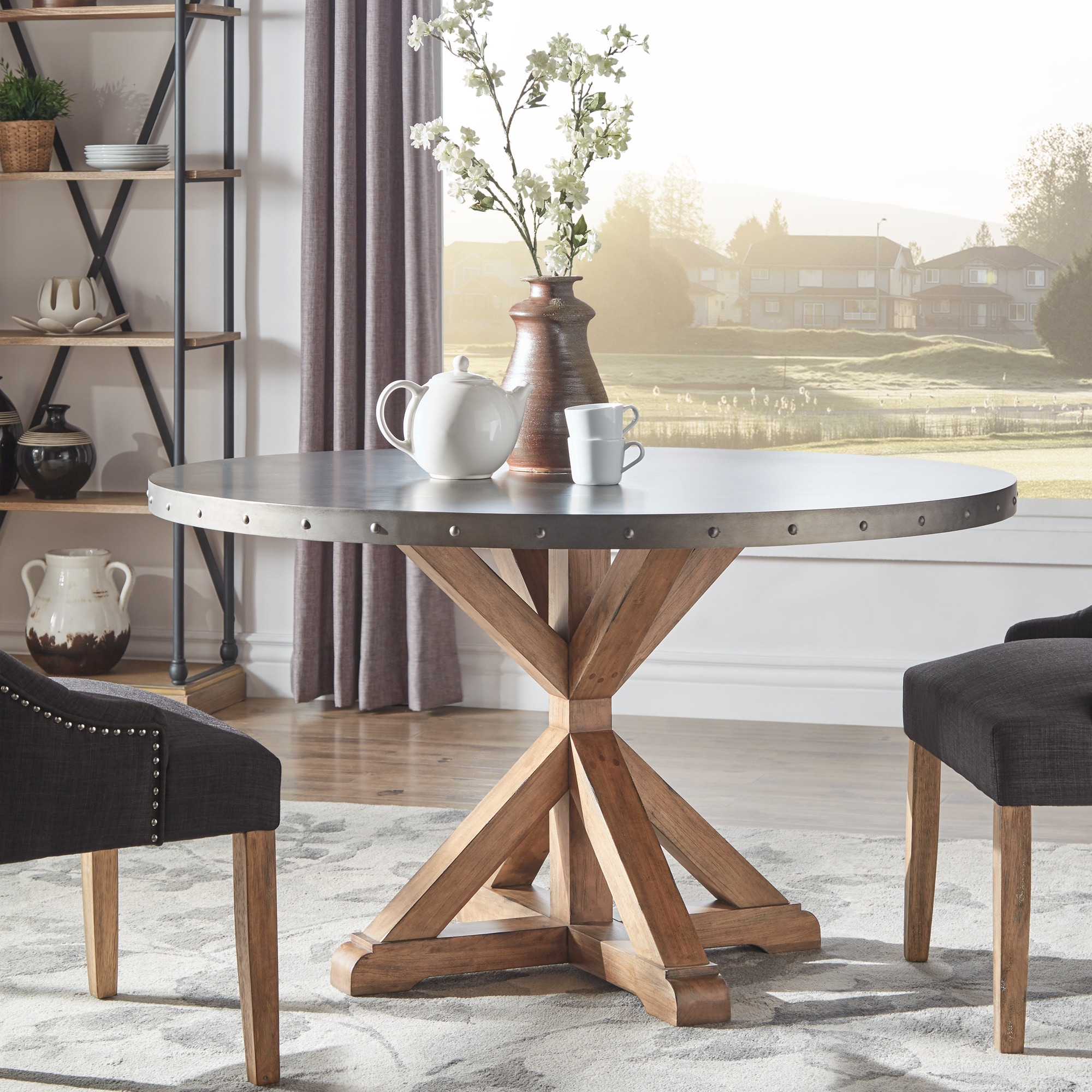 Shop Black Friday Deals On Albee Round Stainless Steel Top Dining Table With Poplar X Base By Inspire Q Artisan Round Stainless Steel Dining Table On Sale Overstock 25443782