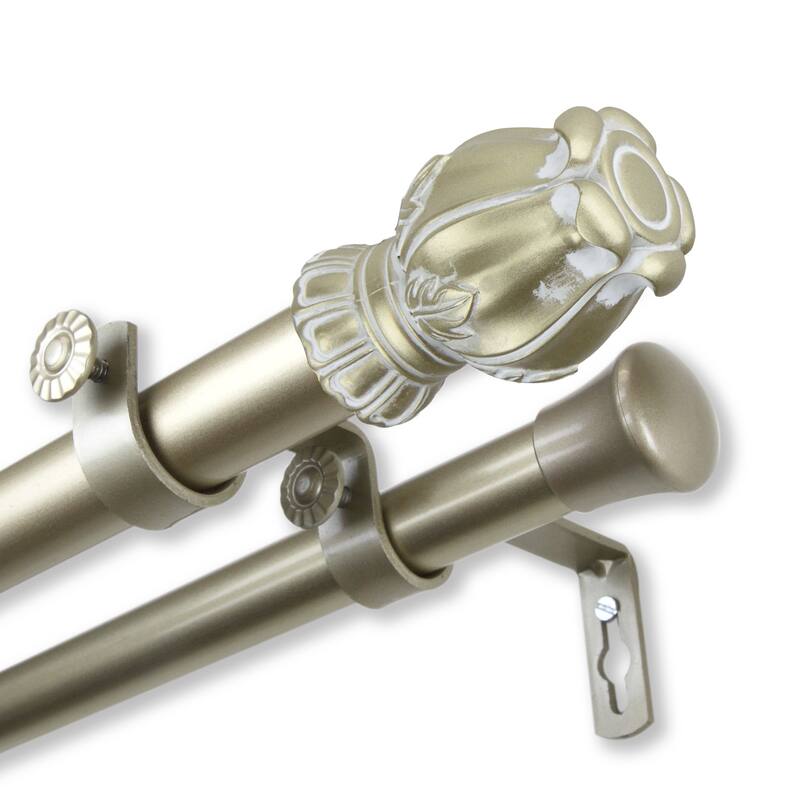 InStyleDesign Majesty 1 inch Diameter Adjustable Double Curtain Rod - 120 to 170 inches - Light gold