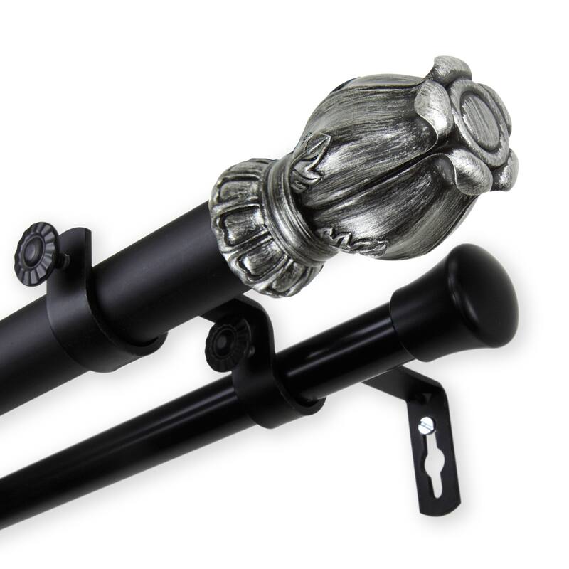 InStyleDesign Majesty 1 inch Diameter Adjustable Double Curtain Rod - 48 to 84 inches - Black