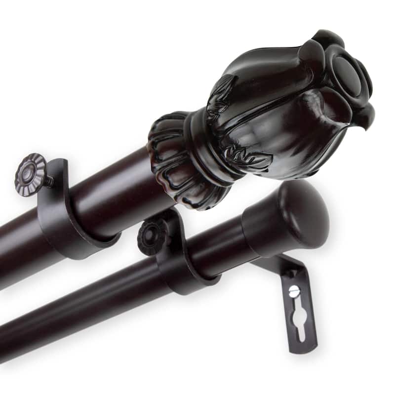 InStyleDesign Majesty 1 inch Diameter Adjustable Double Curtain Rod - 160 to 240 inches - Mahogany