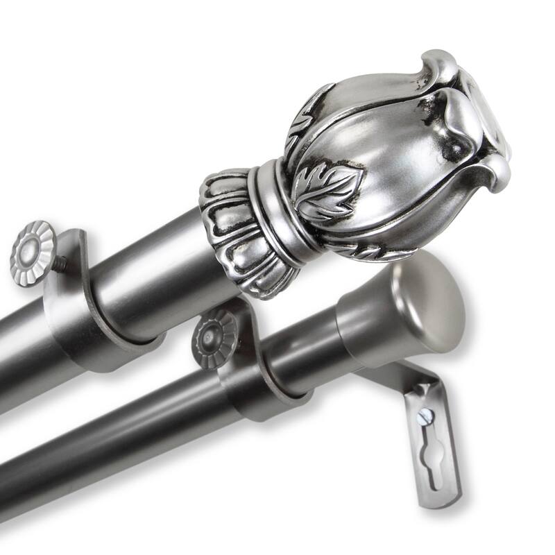 InStyleDesign Majesty 1 inch Diameter Adjustable Double Curtain Rod - 28 to 48 inches - satin nickel