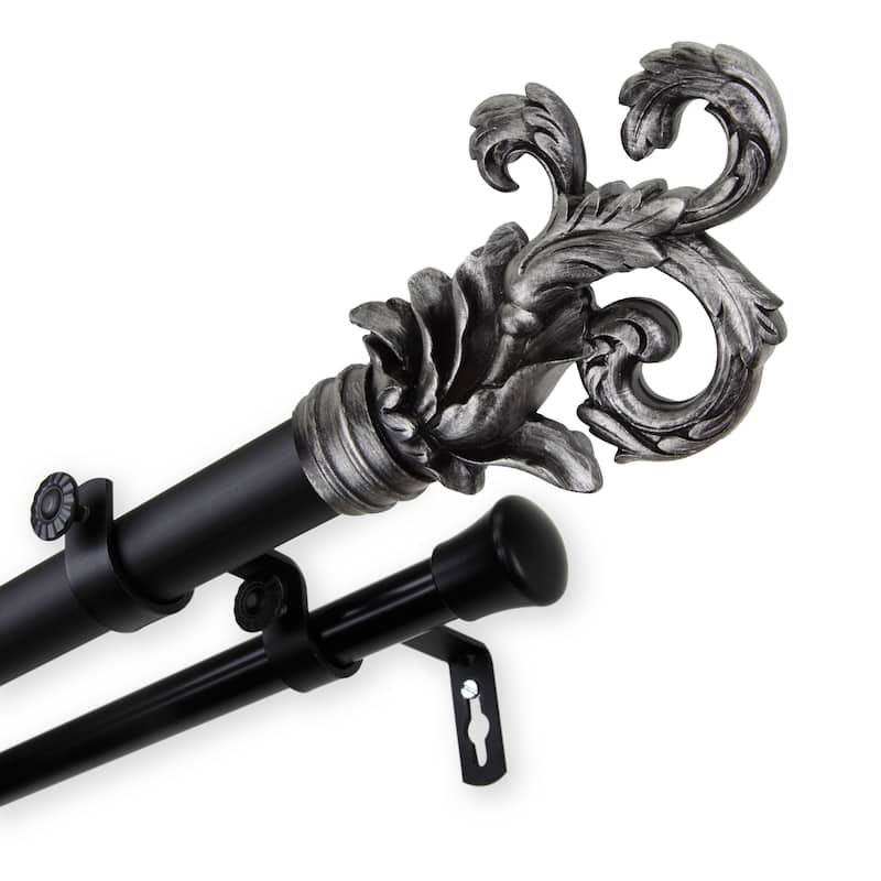 InStyleDesign Exult 1 inch Diameter Adjustable Double Curtain Rod - 28 to 48 inches - Black