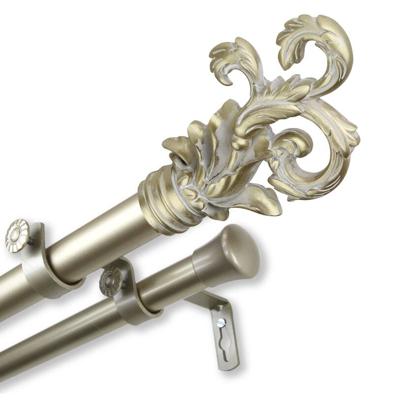 InStyleDesign Exult 1 inch Diameter Adjustable Double Curtain Rod - 66 to 120 inches - Light gold