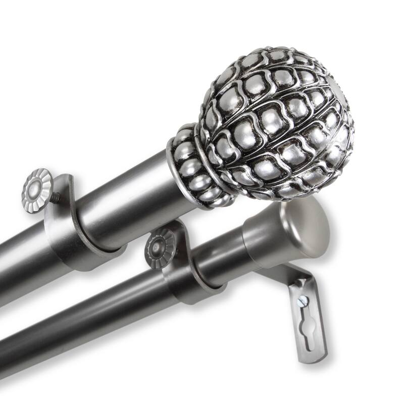 InStyleDesign Gradient 1 inch Diameter Adjustable Double Curtain Rod - 160 to 240 inches - Silver Finish - satin nickel