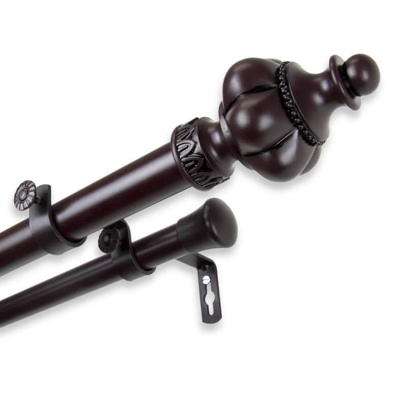 InStyleDesign Revel 1 inch Diameter Adjustable Double Curtain Rod - 28 to 48 inches - Brown Finish - Mahogany