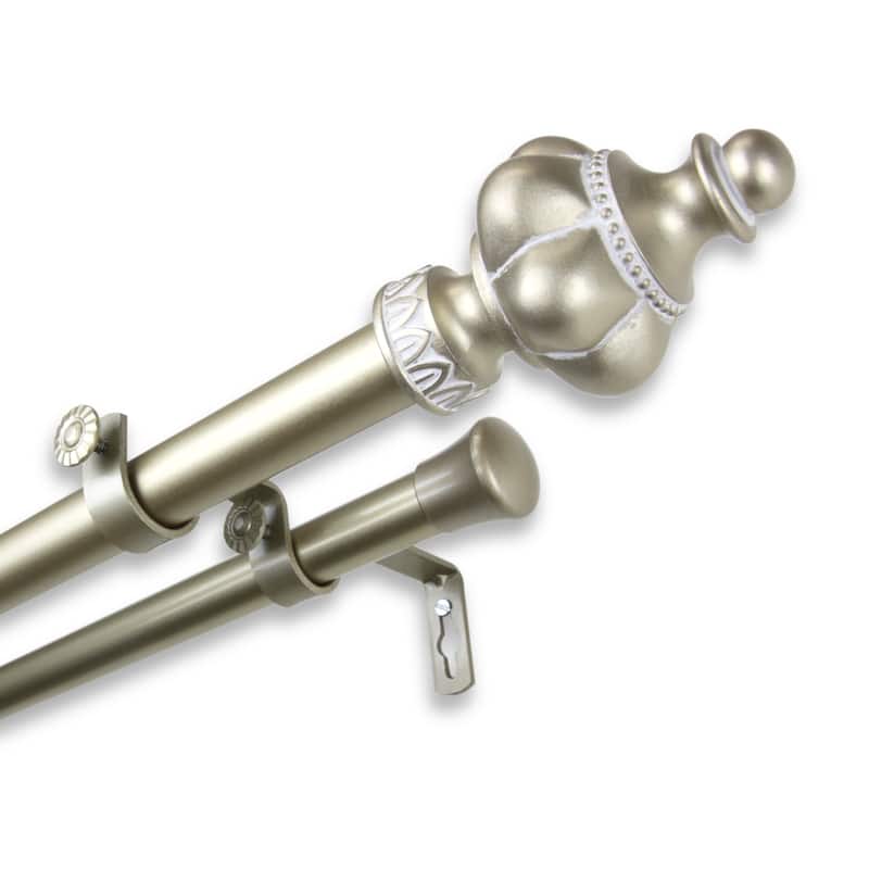 InStyleDesign Revel 1 inch Diameter Adjustable Double Curtain Rod - 28 to 48 inches - Gold Finish - Light gold