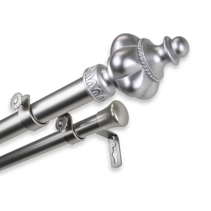 InStyleDesign Revel 1 inch Diameter Adjustable Double Curtain Rod - 48 to 84 inches - Silver Finish - satin nickel