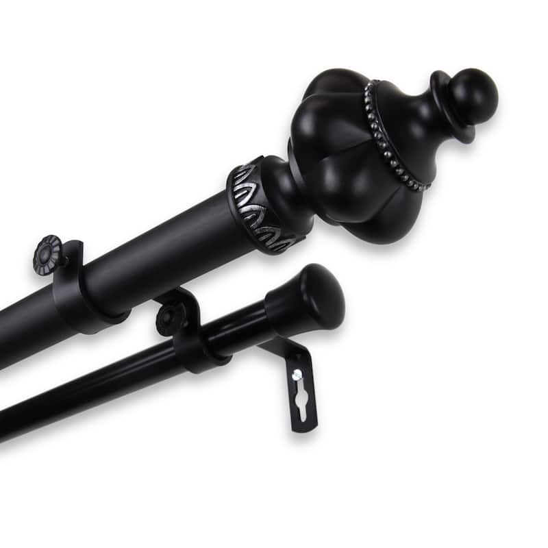 InStyleDesign Revel 1 inch Diameter Adjustable Double Curtain Rod - 120 to 170 inches - Black Finish - Black