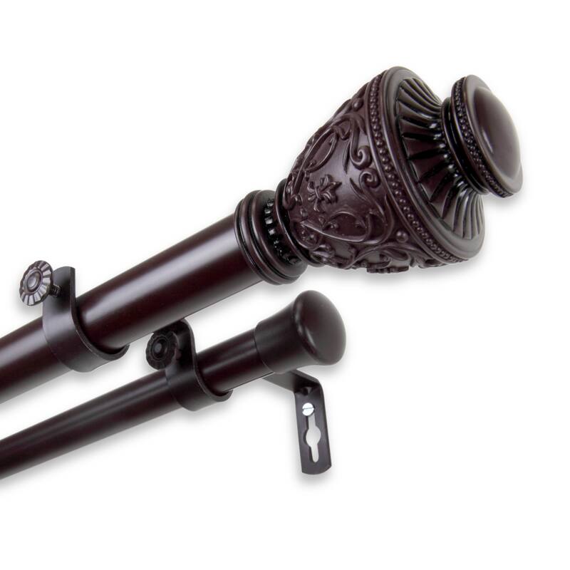Copper Grove Vayk Adjustable Double Curtain Rod (1 in. Dia.) - 66 to 120 inches - Mahogany