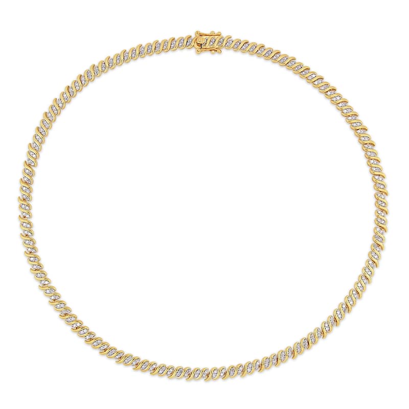 Miadora Yellow Plated Sterling Silver 2ct TDW Diamond S-Link Tennis Necklace