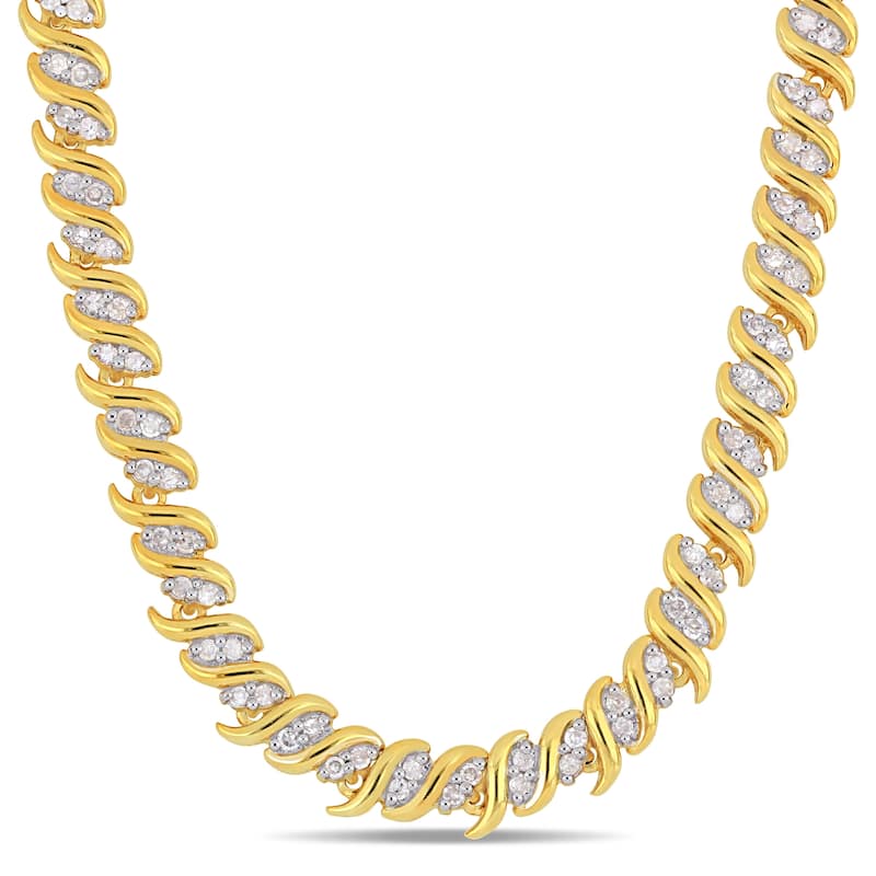 Miadora Yellow Plated Sterling Silver 2ct TDW Diamond S-Link Tennis Necklace