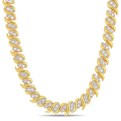 Miadora Yellow Plated Sterling Silver 2ct TDW Diamond S-Link Tennis Necklace