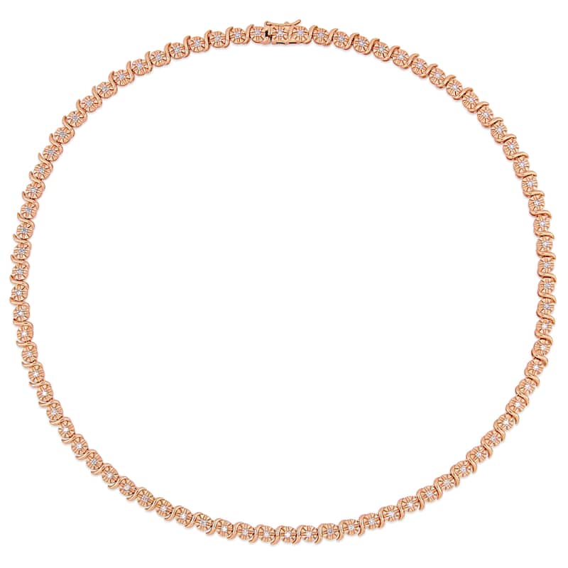 Miadora Rose Plated Sterling Silver 1/2ct TDW Diamond S-Link Tennis Necklace