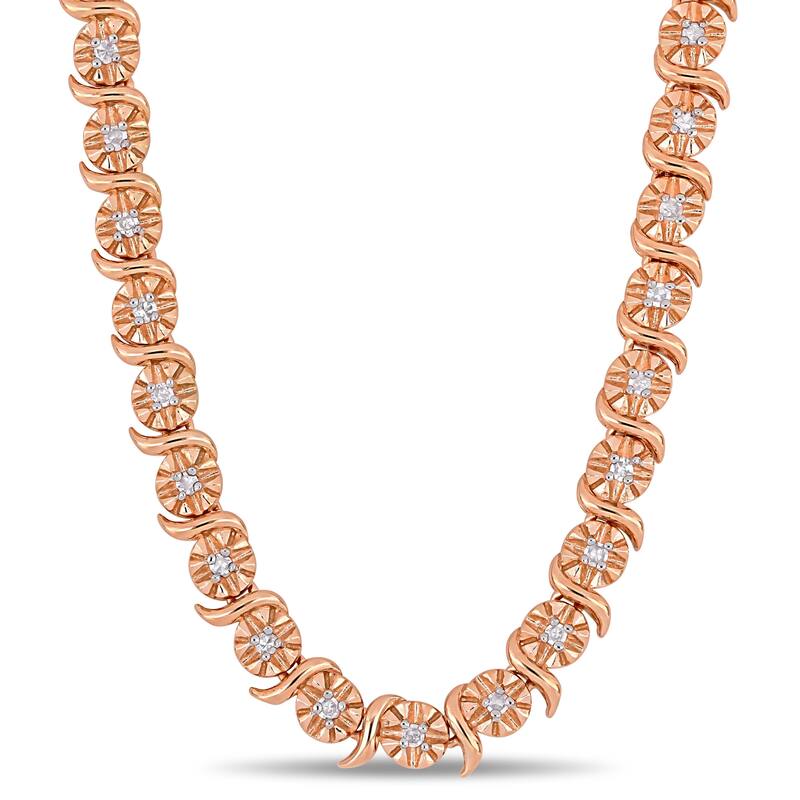 Miadora Rose Plated Sterling Silver 1/2ct TDW Diamond S-Link Tennis Necklace