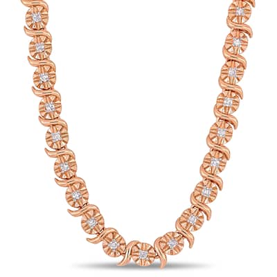 Miadora Rose Plated Sterling Silver 1/2ct TDW Diamond S-Link Tennis Necklace
