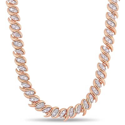 Miadora Rose Plated Sterling Silver 2ct TDW Diamond S-Link Tennis Necklace