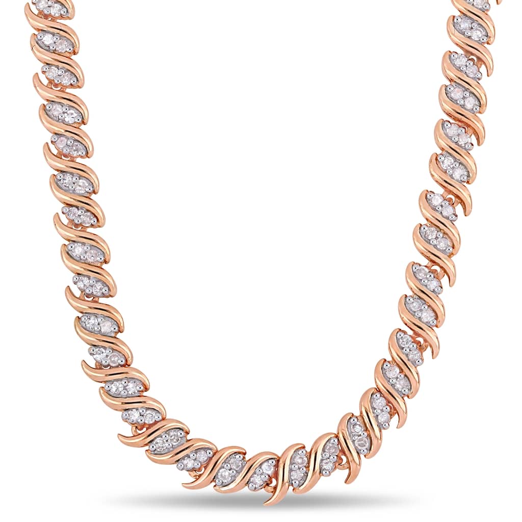 Miadora Rose Plated Sterling Silver 2ct TDW Diamond S-Link Tennis Necklace