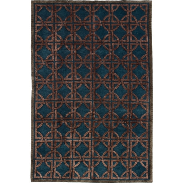 ECARPETGALLERY Hand-knotted Silk Touch Turquoise Silk, Wool Rug - 5'7 x 8'7