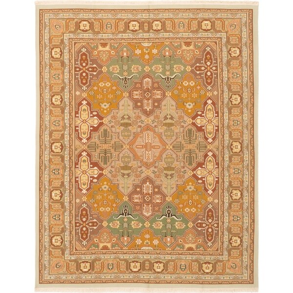 ECARPETGALLERY Flat-weave Dynasty Beige, Light Green Wool Sumak - 7'10 x 9'10
