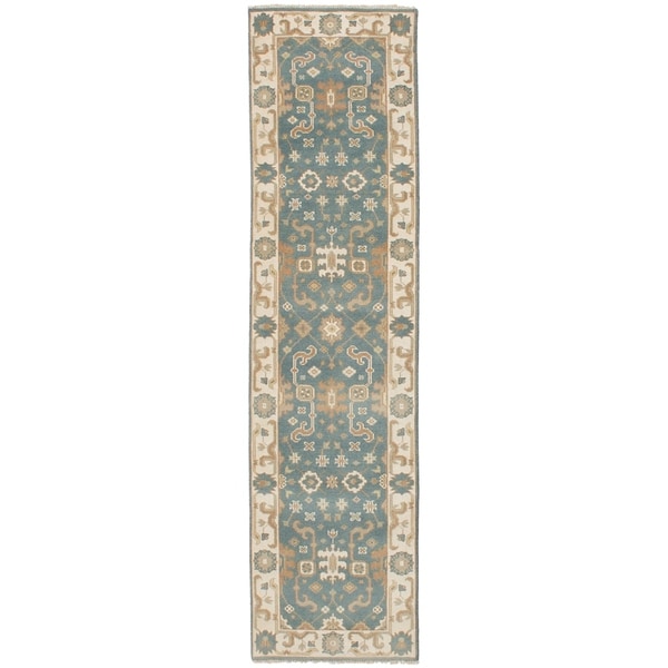 ECARPETGALLERY Hand-knotted Royal Ushak Turquoise Wool Rug - 2'6 x 10'0