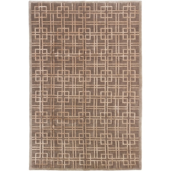 ECARPETGALLERY Hand-knotted Silk Touch Brown Silk, Wool Rug - 5'6 x 8'4