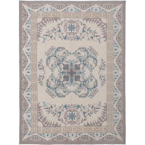 ECARPETGALLERY Flat-weave Tamar Light Grey Wool Sumak - 8'6 x 11'6