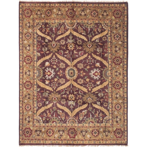 ECARPETGALLERY Hand-knotted Royal Mahal Dark Burgundy Wool Rug - 7'9 x 9'9