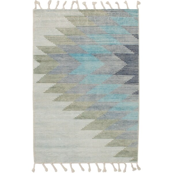 ECARPETGALLERY Flat-weave Kalista Grey, Light Blue Silk, Wool Kilim